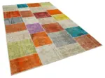 Patchwork Multi Pamuk Üzerine Yün El Dokuma Kilim-194x300 - Görsel 2