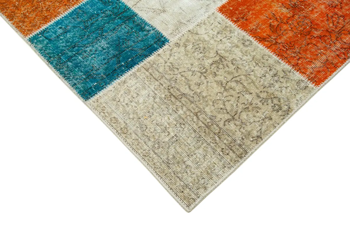 Patchwork Multi Pamuk Üzerine Yün El Dokuma Kilim-194x300 - Görsel 4