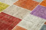Patchwork Multi Pamuk Üzerine Yün El Dokuma Kilim-194x300 - Görsel 5