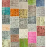 Patchwork Multi Pamuk Üzerine Yün El Dokuma Kilim-206x299
