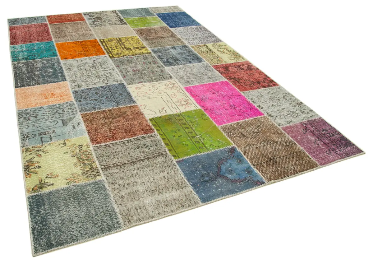 Patchwork Multi Pamuk Üzerine Yün El Dokuma Kilim-206x299 - Görsel 2