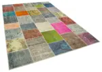 Patchwork Multi Pamuk Üzerine Yün El Dokuma Kilim-206x299 - Görsel 2