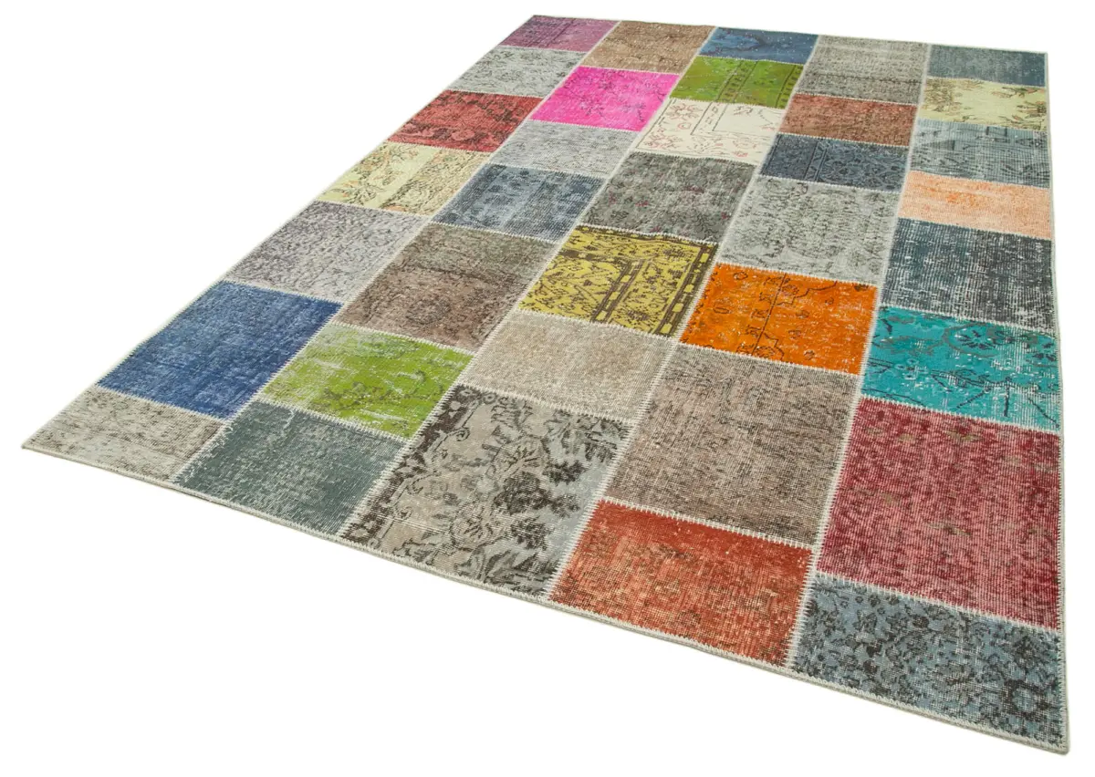 Patchwork Multi Pamuk Üzerine Yün El Dokuma Kilim-206x299 - Görsel 3