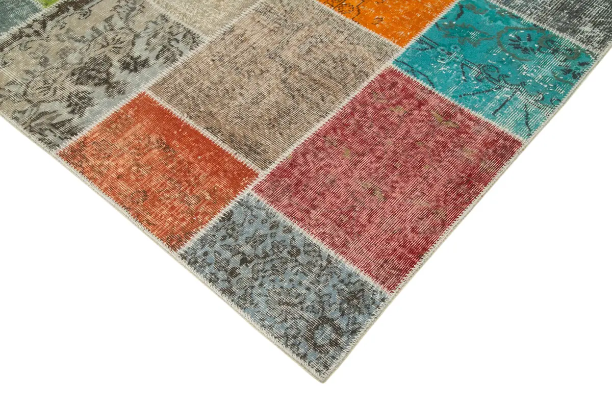 Patchwork Multi Pamuk Üzerine Yün El Dokuma Kilim-206x299 - Görsel 4
