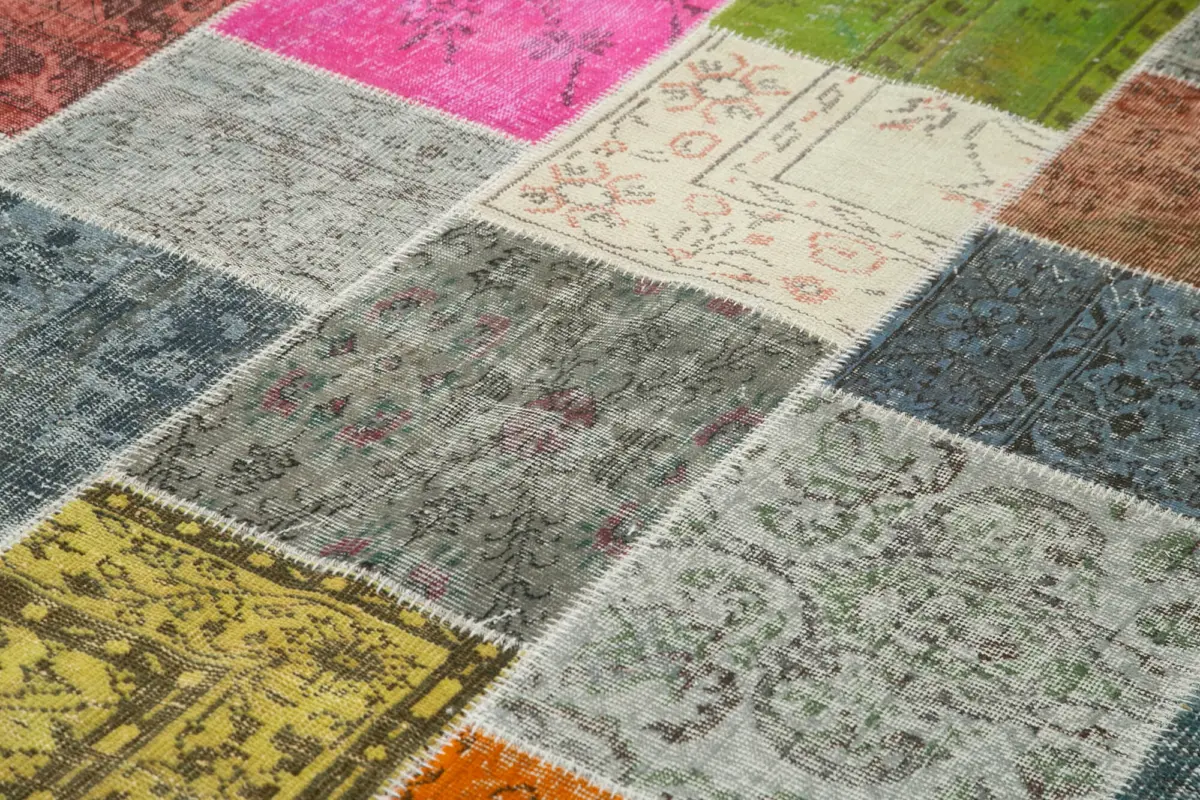 Patchwork Multi Pamuk Üzerine Yün El Dokuma Kilim-206x299 - Görsel 5
