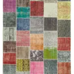 Patchwork Multi Pamuk Üzerine Yün El Dokuma Kilim-205x297