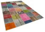 Patchwork Multi Pamuk Üzerine Yün El Dokuma Kilim-205x297 - Görsel 2
