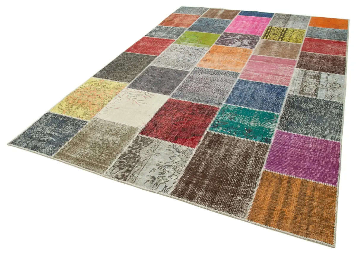 Patchwork Multi Pamuk Üzerine Yün El Dokuma Kilim-205x297 - Görsel 3
