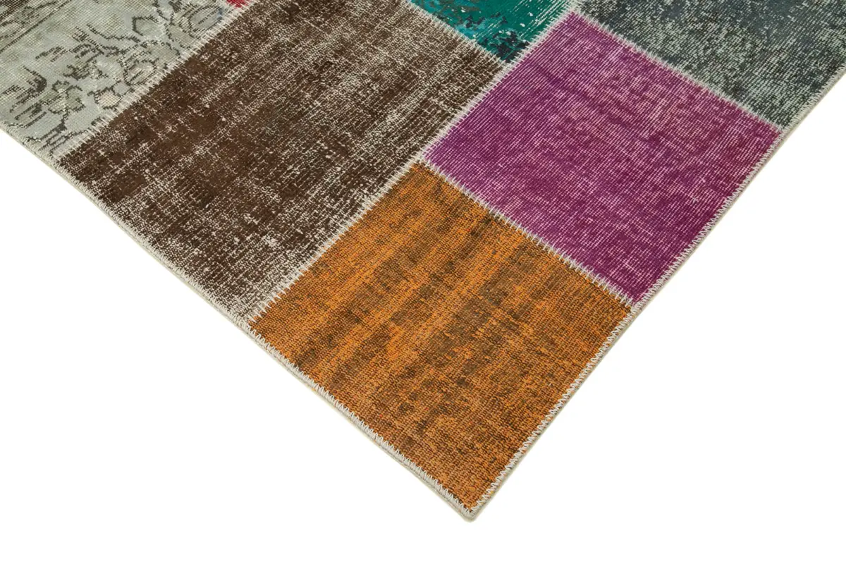 Patchwork Multi Pamuk Üzerine Yün El Dokuma Kilim-205x297 - Görsel 4