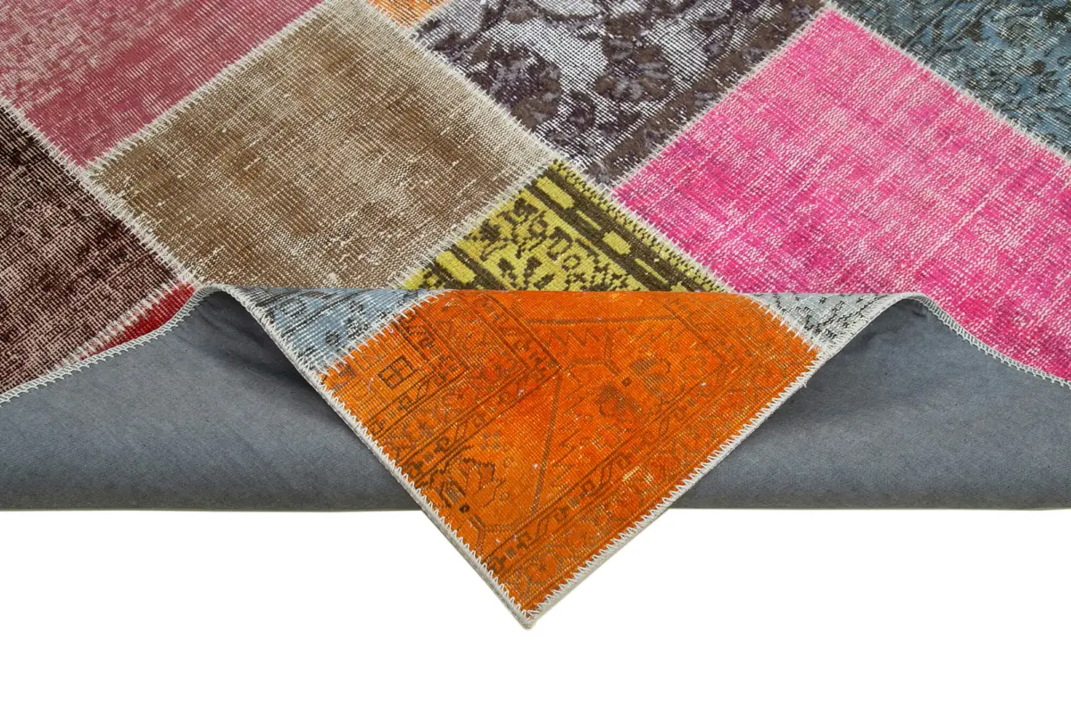 Patchwork Multi Pamuk Üzerine Yün El Dokuma Kilim-205x297 - Görsel 6