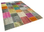 Patchwork Multi Pamuk Üzerine Yün El Dokuma Kilim-205x297 - Görsel 2