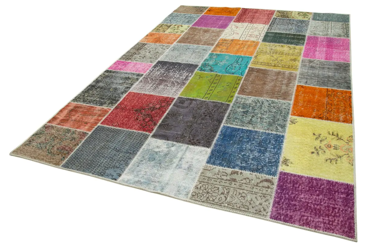 Patchwork Multi Pamuk Üzerine Yün El Dokuma Kilim-205x297 - Görsel 3
