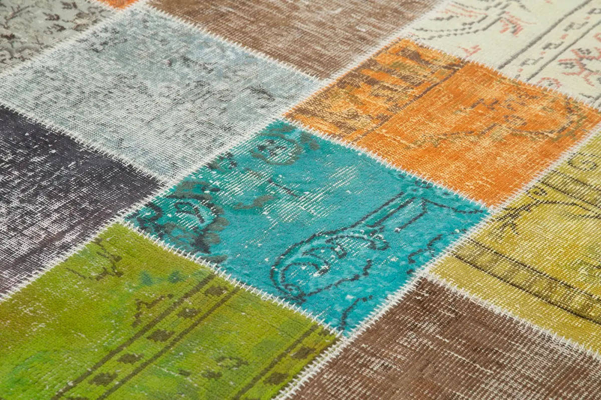 Patchwork Multi Pamuk Üzerine Yün El Dokuma Kilim-205x297 - Görsel 5