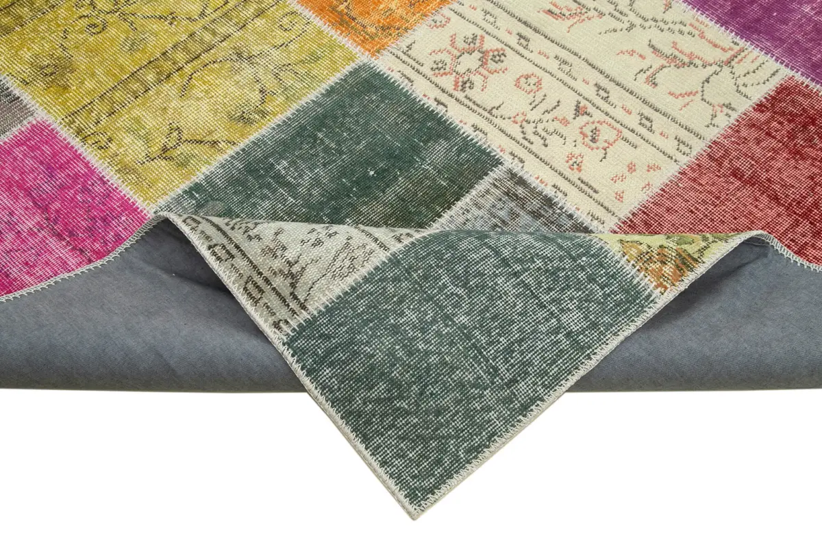 Patchwork Multi Pamuk Üzerine Yün El Dokuma Kilim-205x297 - Görsel 6