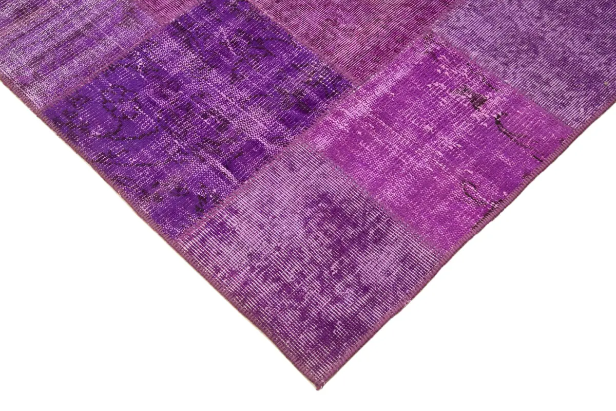 Patchwork Mor Pamuk Üzerine Yün El Dokuma Kilim-190x300 - Görsel 4