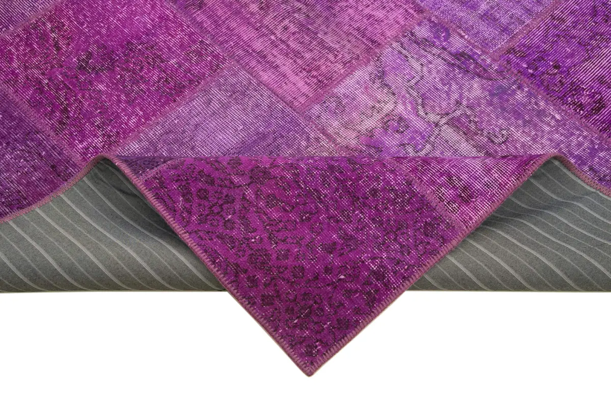 Patchwork Mor Pamuk Üzerine Yün El Dokuma Kilim-190x300 - Görsel 6