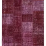 Patchwork Kırmızı Pamuk Üzerine Yün El Dokuma Kilim-199x300