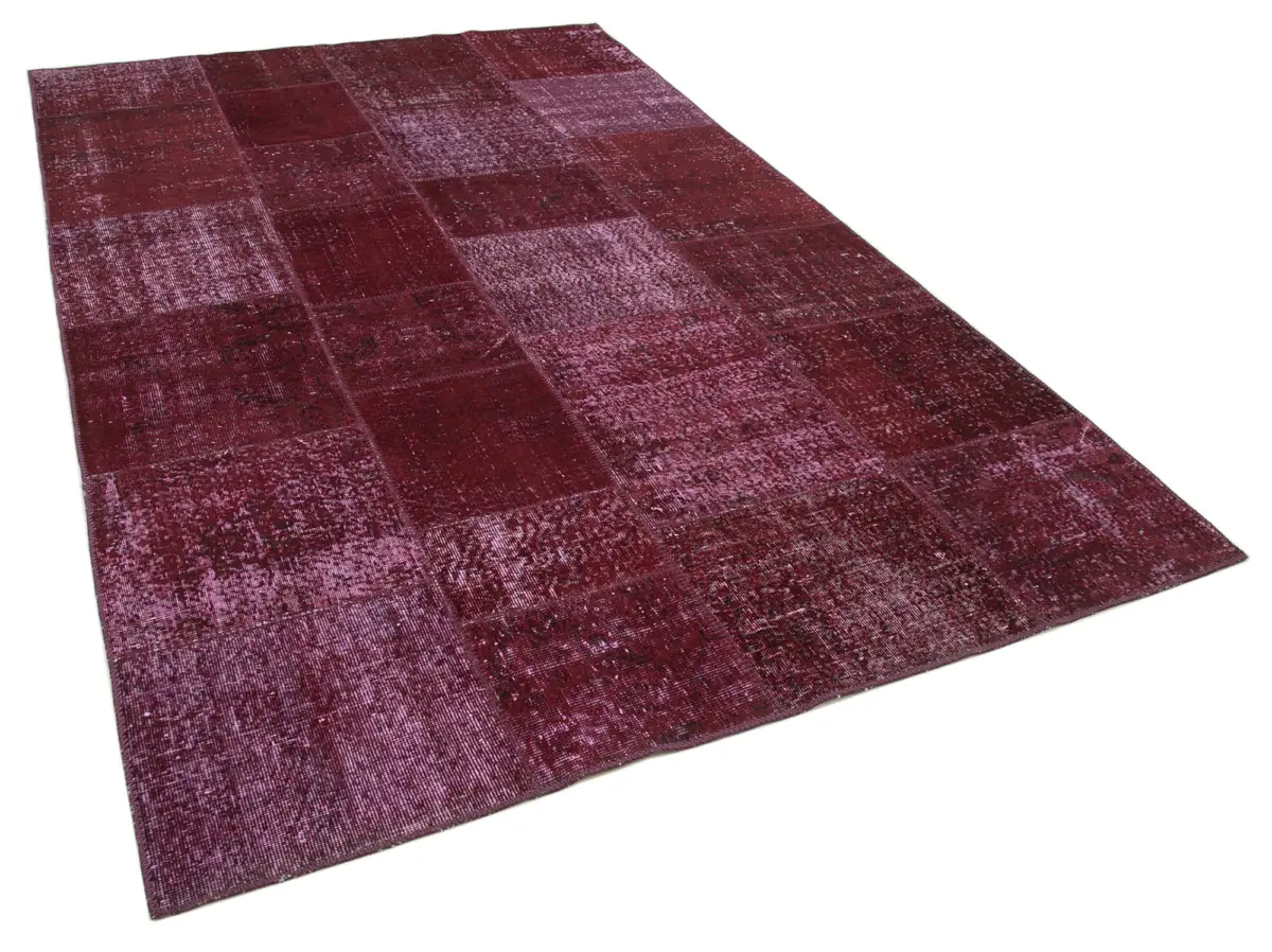 Patchwork Kırmızı Pamuk Üzerine Yün El Dokuma Kilim-199x300 - Görsel 2