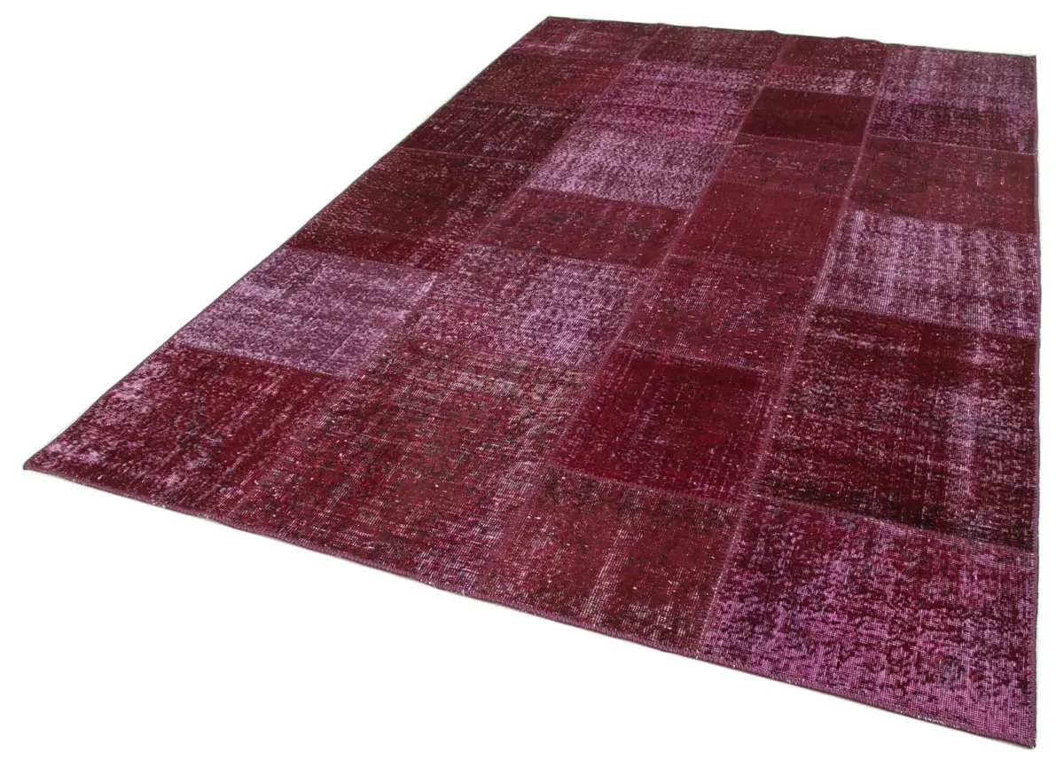Patchwork Kırmızı Pamuk Üzerine Yün El Dokuma Kilim-199x300 - Görsel 3
