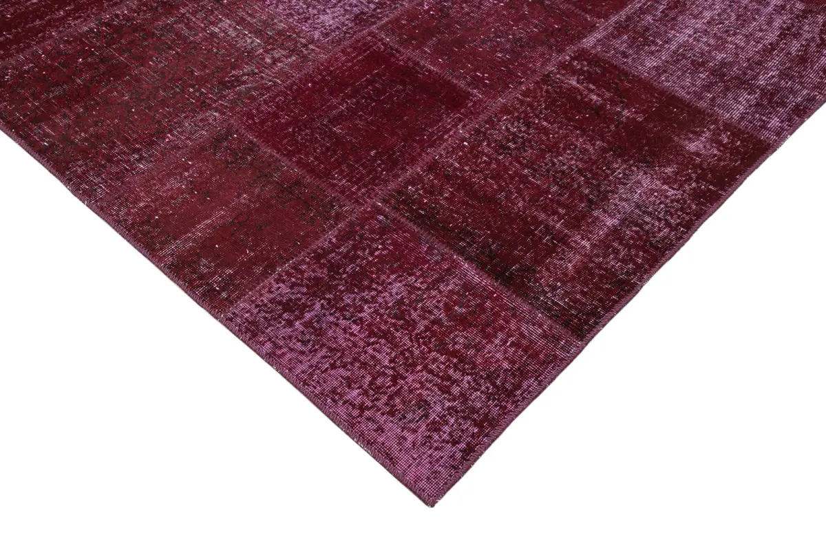 Patchwork Kırmızı Pamuk Üzerine Yün El Dokuma Kilim-199x300 - Görsel 4