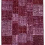 Patchwork Kırmızı Pamuk Üzerine Yün El Dokuma Kilim-199x300
