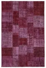 Patchwork Kırmızı Pamuk Üzerine Yün El Dokuma Kilim-199x300
