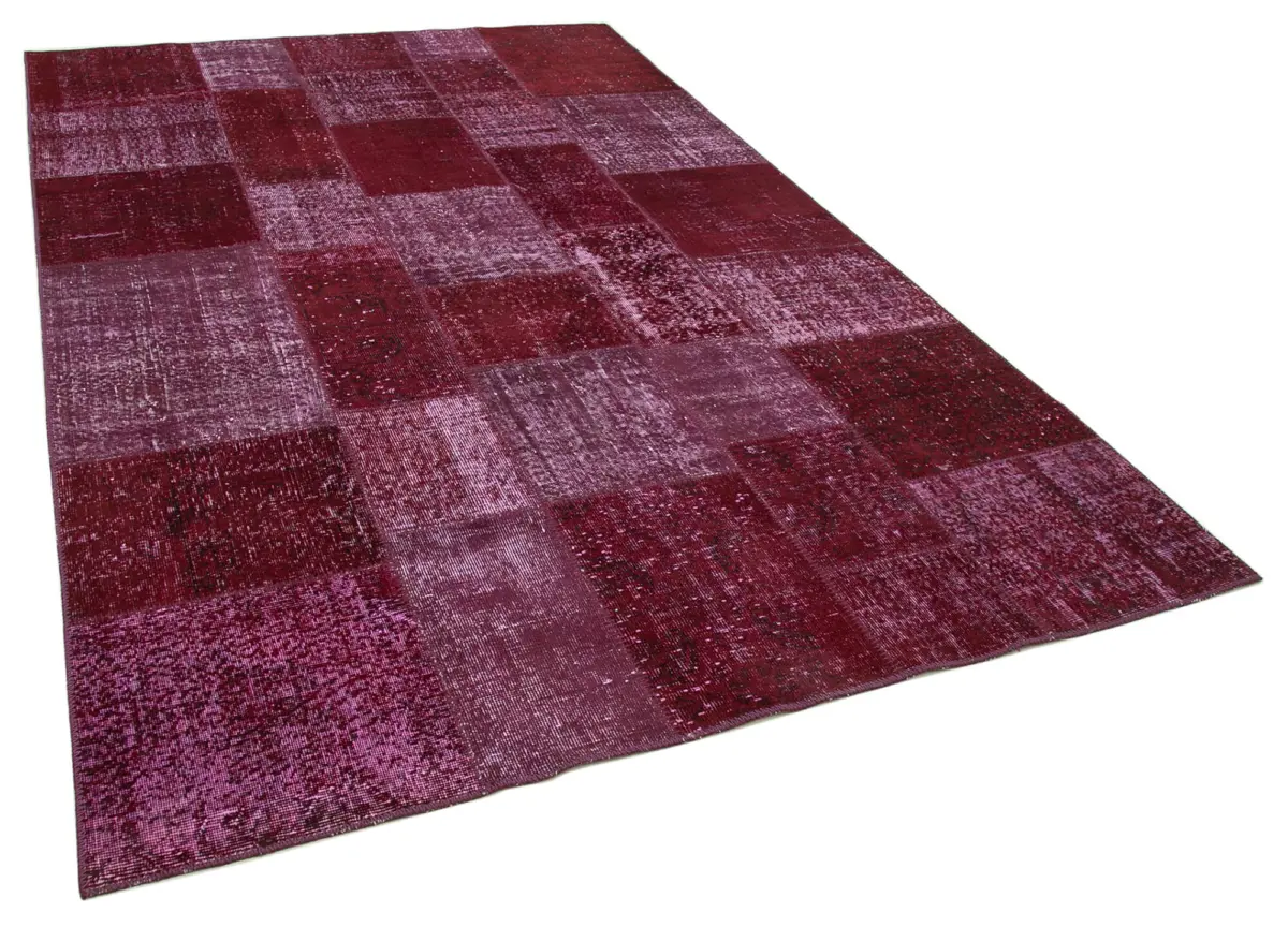 Patchwork Kırmızı Pamuk Üzerine Yün El Dokuma Kilim-199x300 - Görsel 2