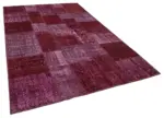 Patchwork Kırmızı Pamuk Üzerine Yün El Dokuma Kilim-199x300 - Görsel 2