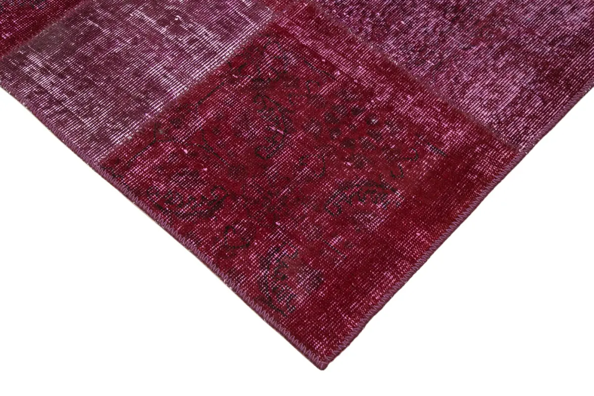 Patchwork Kırmızı Pamuk Üzerine Yün El Dokuma Kilim-199x300 - Görsel 4