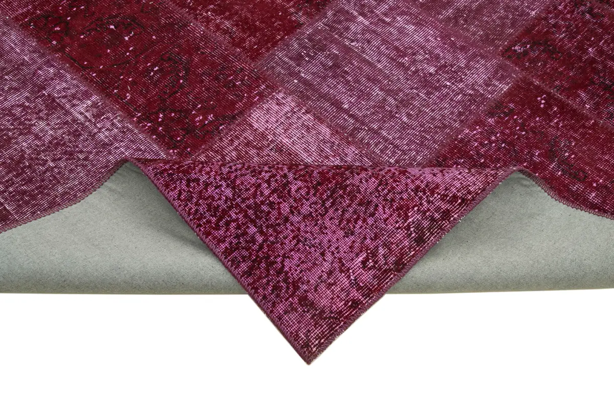 Patchwork Kırmızı Pamuk Üzerine Yün El Dokuma Kilim-199x300 - Görsel 6