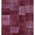 Patchwork Kırmızı Pamuk Üzerine Yün El Dokuma Kilim-193x300