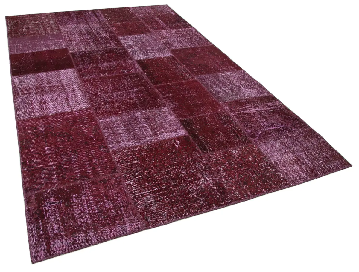 Patchwork Kırmızı Pamuk Üzerine Yün El Dokuma Kilim-193x300 - Görsel 2