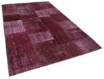Patchwork Kırmızı Pamuk Üzerine Yün El Dokuma Kilim-193x300 - Görsel 2