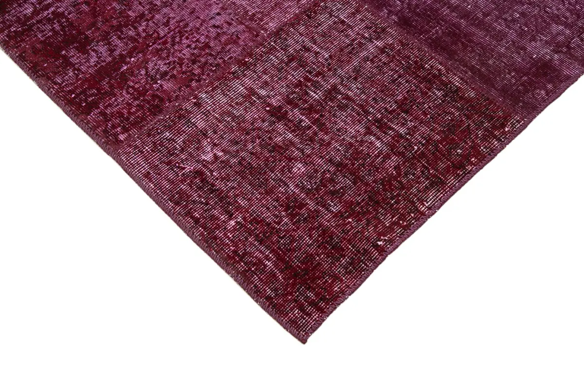 Patchwork Kırmızı Pamuk Üzerine Yün El Dokuma Kilim-193x300 - Görsel 4