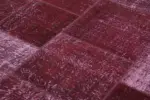 Patchwork Kırmızı Pamuk Üzerine Yün El Dokuma Kilim-193x300 - Görsel 5