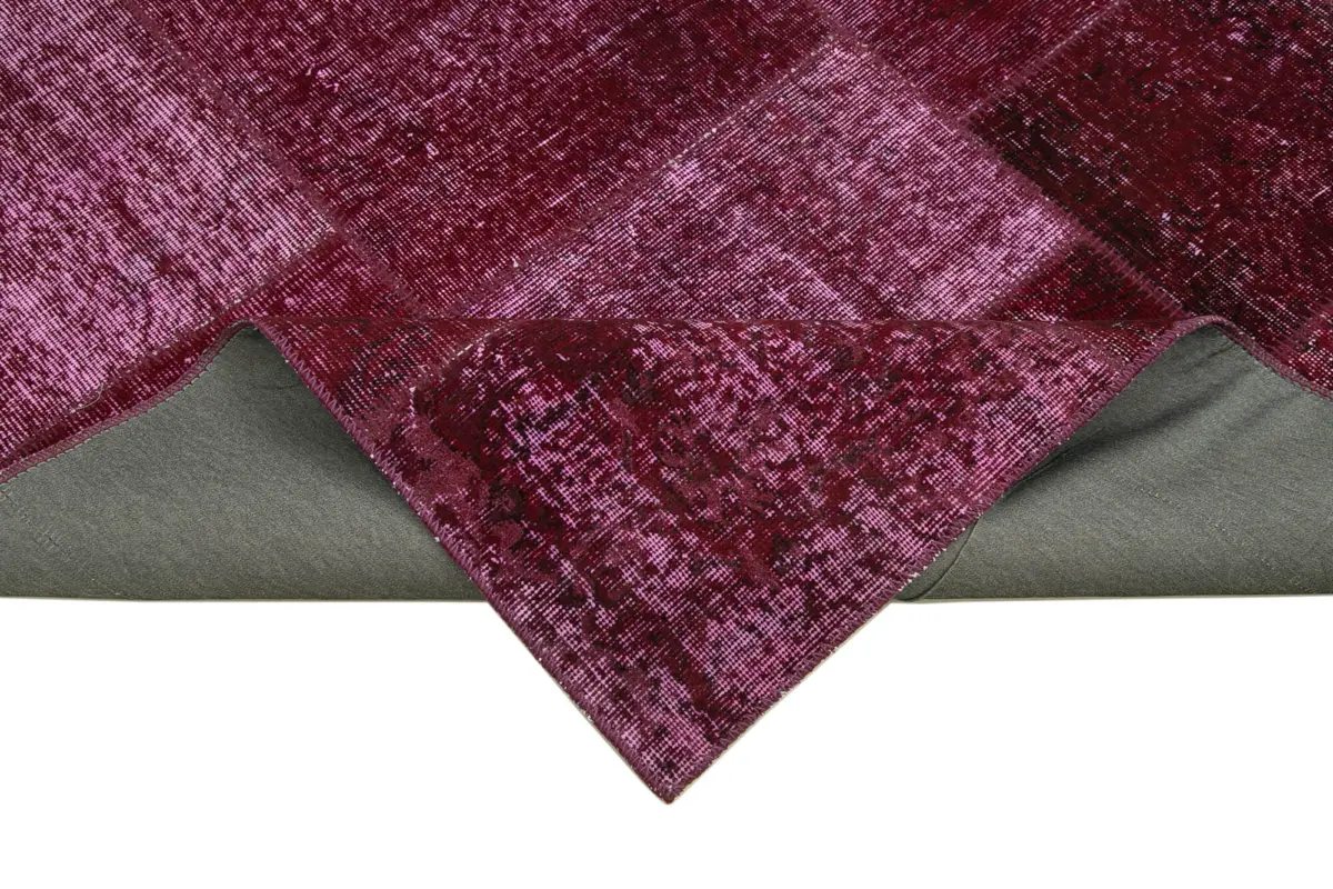 Patchwork Kırmızı Pamuk Üzerine Yün El Dokuma Kilim-193x300 - Görsel 6