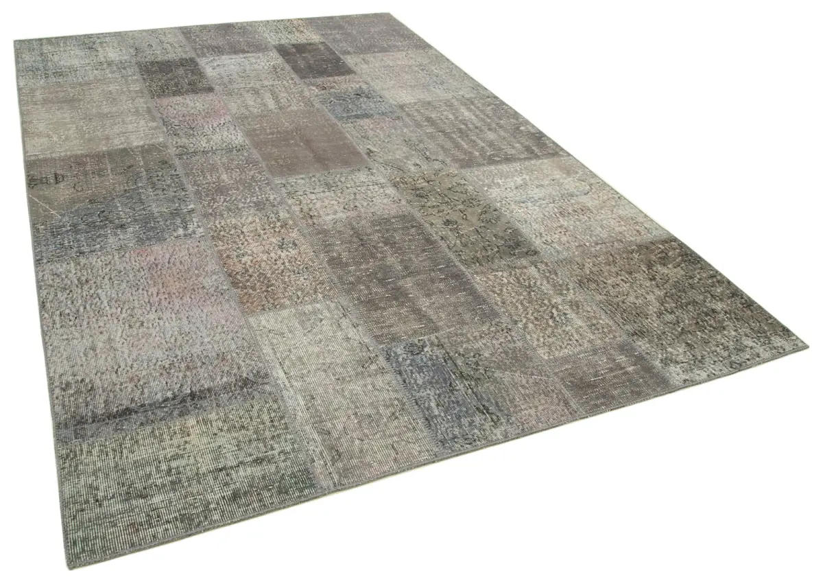 Patchwork Gri Pamuk Üzerine Yün El Dokuma Kilim-200x297 - Görsel 2