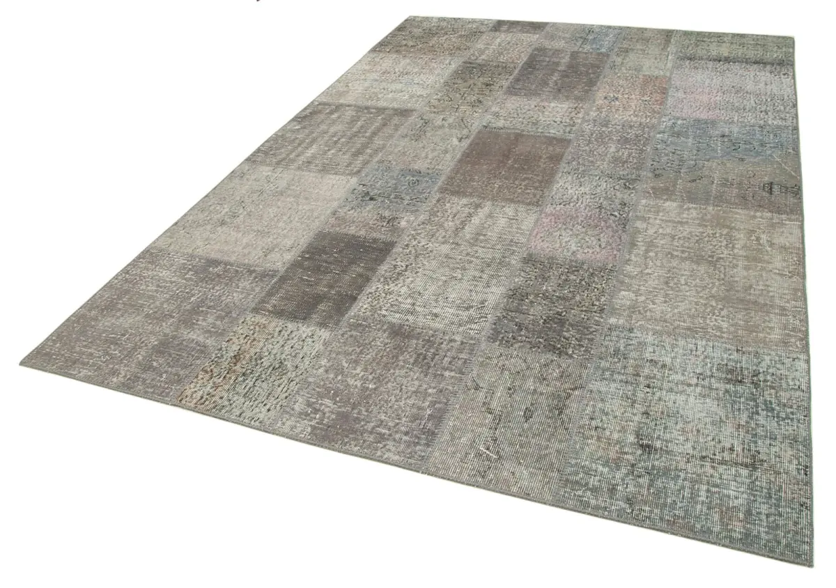 Patchwork Gri Pamuk Üzerine Yün El Dokuma Kilim-200x297 - Görsel 3