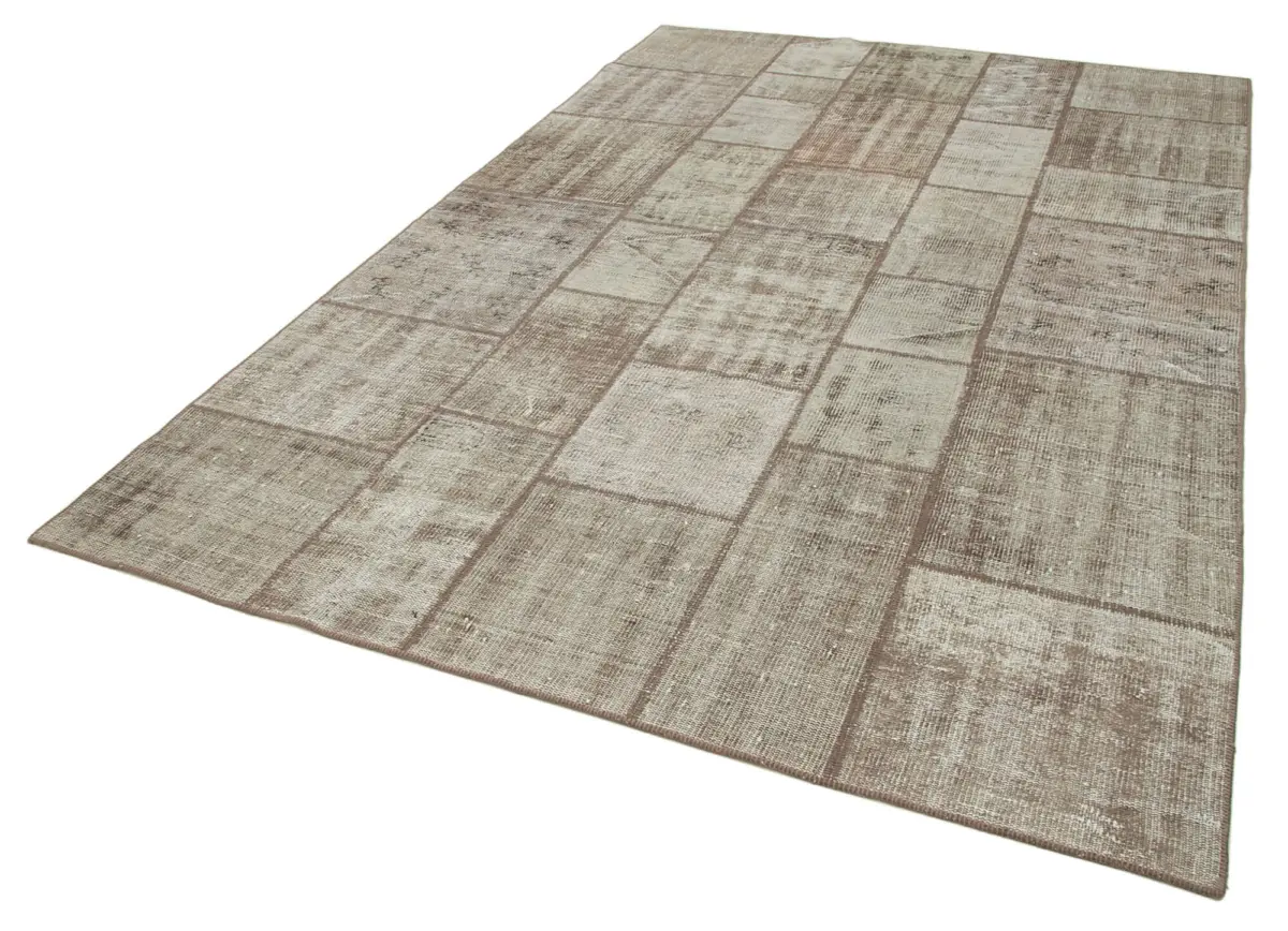 Patchwork Kahverengi Pamuk Üzerine Yün El Dokuma Kilim-200x302 - Görsel 3