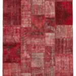 Patchwork Kırmızı Pamuk Üzerine Yün El Dokuma Kilim-200x300