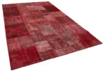 Patchwork Kırmızı Pamuk Üzerine Yün El Dokuma Kilim-200x300 - Görsel 2