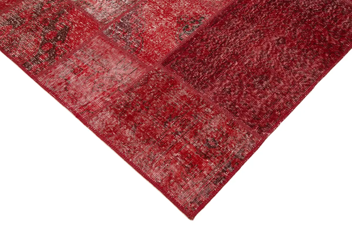 Patchwork Kırmızı Pamuk Üzerine Yün El Dokuma Kilim-200x300 - Görsel 4