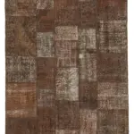 Patchwork Kahverengi Pamuk Üzerine Yün El Dokuma Kilim-204x302
