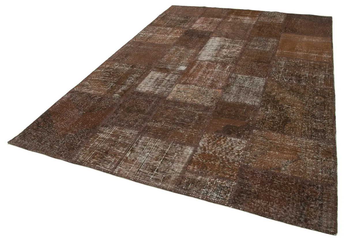 Patchwork Kahverengi Pamuk Üzerine Yün El Dokuma Kilim-204x302 - Görsel 3