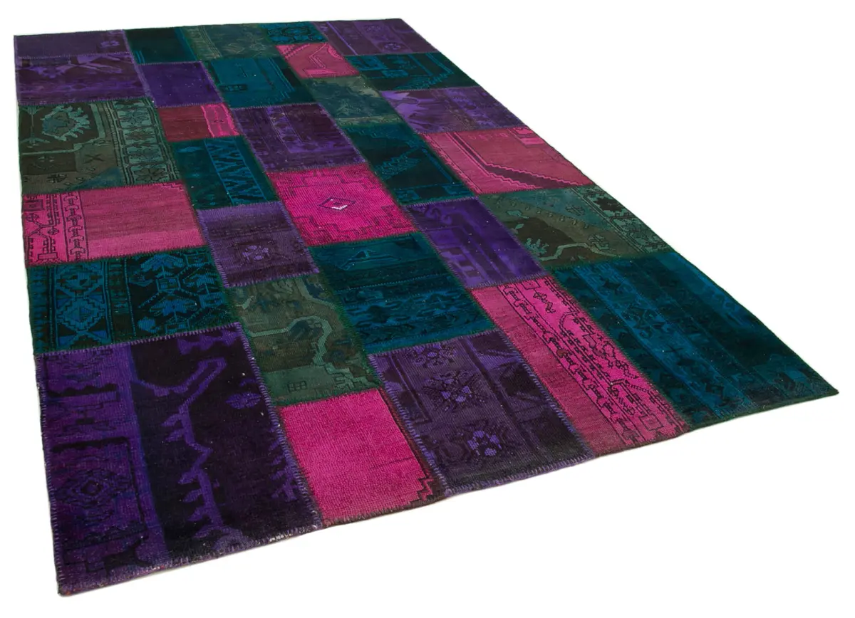 Patchwork Multi Pamuk Üzerine Yün El Dokuma Kilim-202x310 - Görsel 2