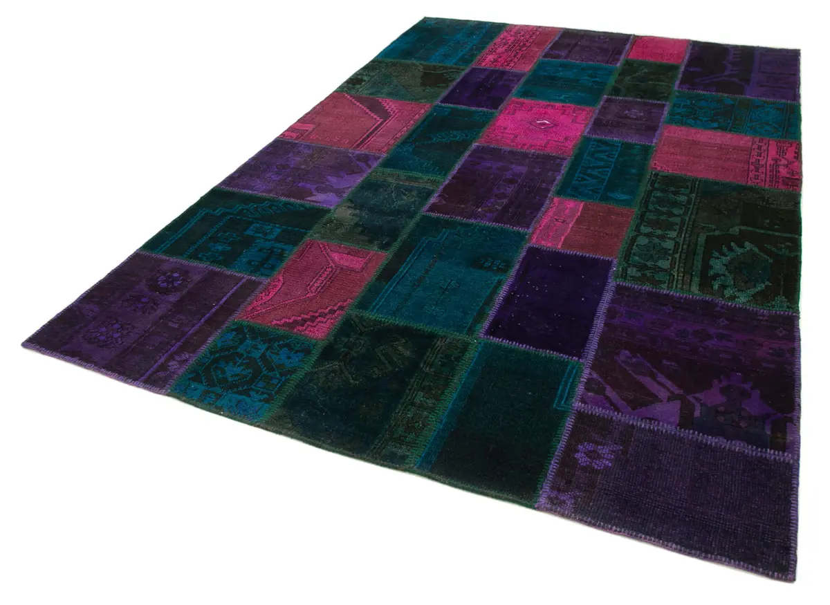 Patchwork Multi Pamuk Üzerine Yün El Dokuma Kilim-202x310 - Görsel 3