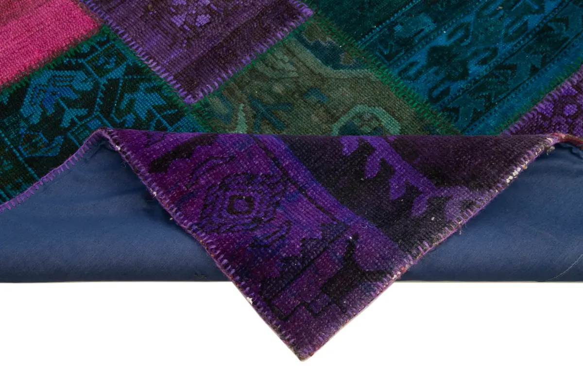 Patchwork Multi Pamuk Üzerine Yün El Dokuma Kilim-202x310 - Görsel 6