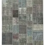 Patchwork Gri Pamuk Üzerine Yün El Dokuma Kilim-197x300