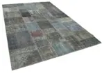 Patchwork Gri Pamuk Üzerine Yün El Dokuma Kilim-197x300 - Görsel 2