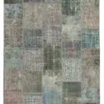 Patchwork Gri Pamuk Üzerine Yün El Dokuma Kilim-205x300